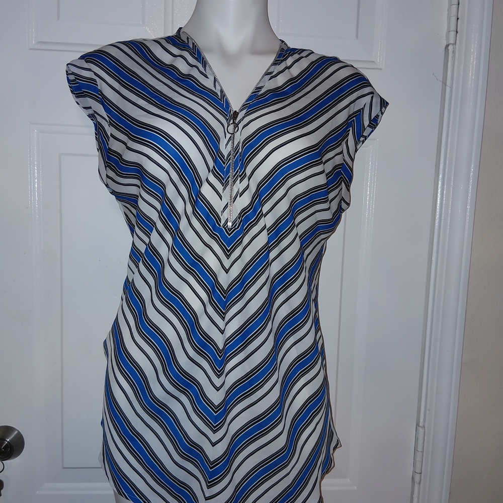Roz & Ali Chevron Striped Blue and White Blouse